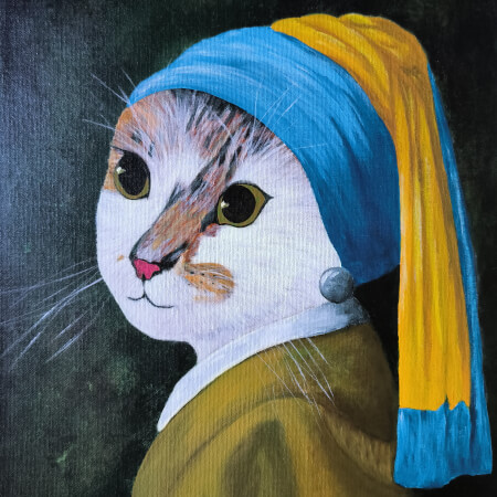 Acrylbild - Die Katze mit dem Perlenohrgehänge